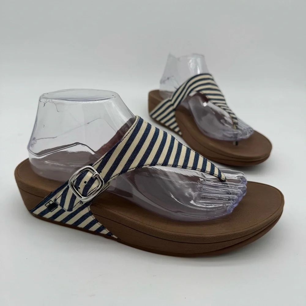FitFlop Nautical Blue White Toe Post Thong Sandal Size 9
